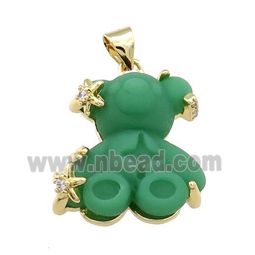 Green Acrylic Bear Pendant Gold Plated