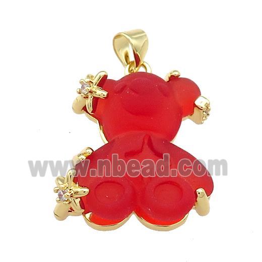Red Acrylic Bear Pendant Gold Plated