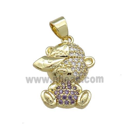 Copper Bear Pendant Pave Zircon Gold Plated