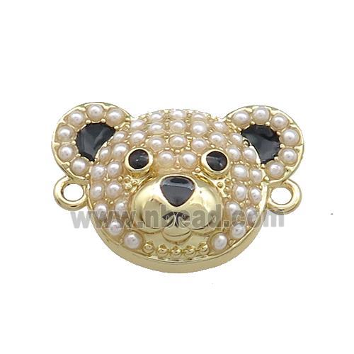 Copper Bear Connector Pave Pearlized Resin Gold Plated