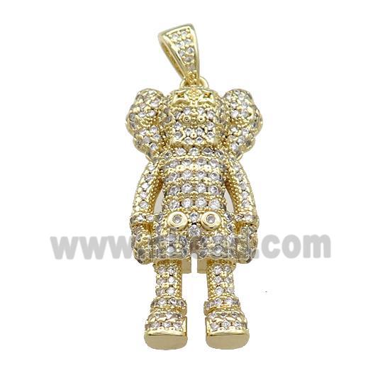 Copper Iced Out Cartoon Doll Pendant Pave Zircon Gold Plated