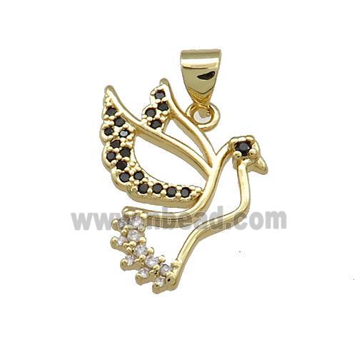 Copper Peace Dove Charms Pendant Pave Zircon Birds Gold Plated