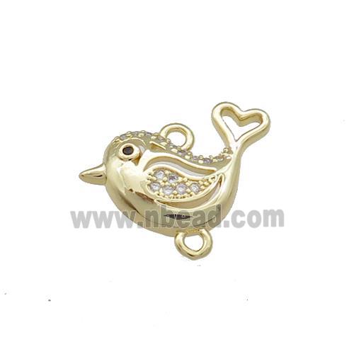 Copper Birds Connector Pave Zircon Gold Plated