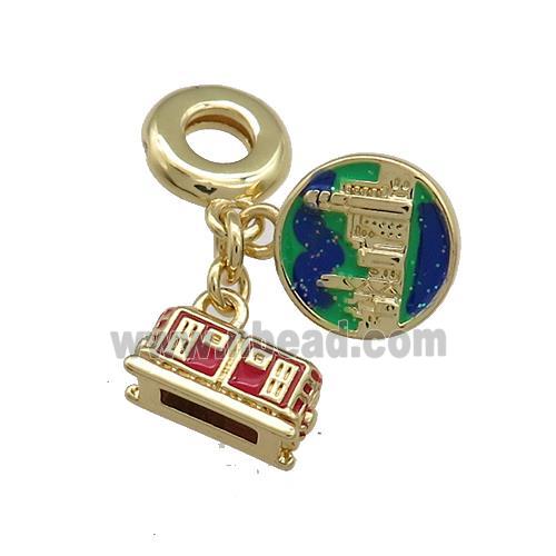 Copper House City Pendant Red Enamel Gold Plated