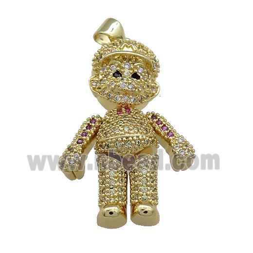 Copper Man Charms Pendant Pave Zircon Gold Plated