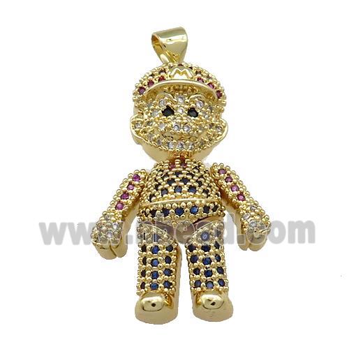 Copper Man Charms Pendant Pave Zircon Gold Plated