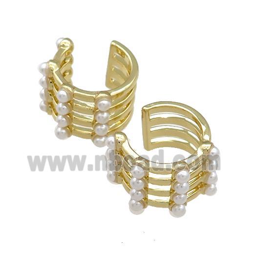 Copper Clip Earrings Pave Pearlized Resin Cuff Gold Plated