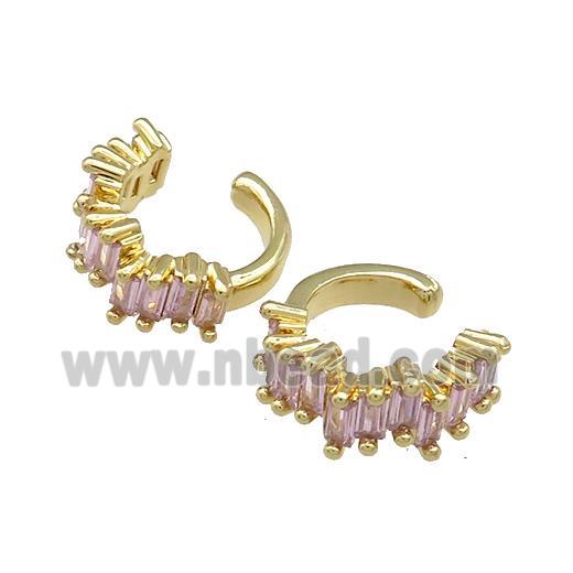 Copper Clip Earrings Pave Pink Zircon Gold Plated