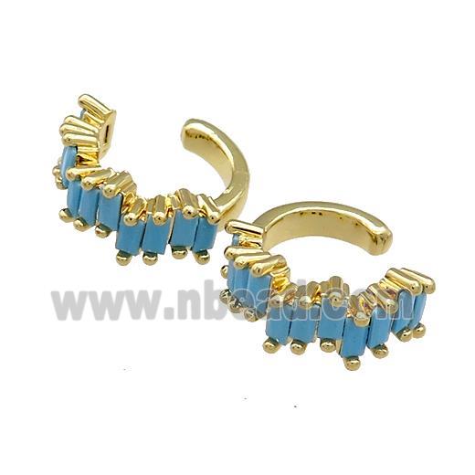 Copper Clip Earrings Pave Turq Zircon Gold Plated