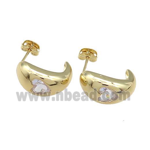 Copper Stud Earrings Pave Zircon Gold Plated