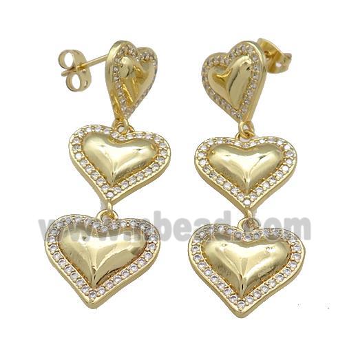 Copper Heart Stud Earrings Pave Zircon Gold Plated