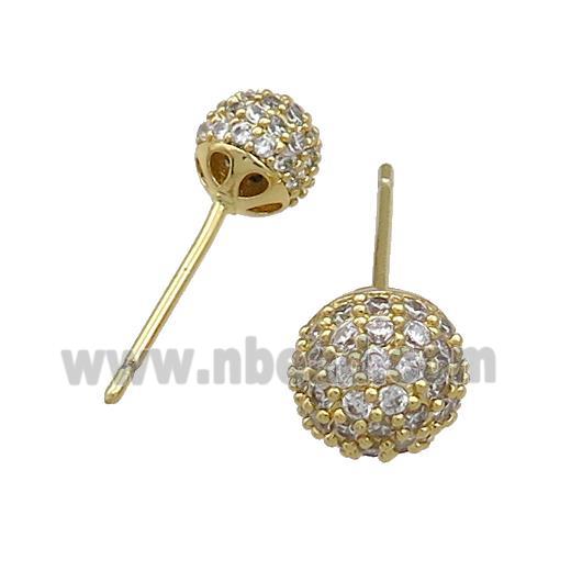 Copper Stud Earrings Pave Zircon Ball Gold Plated