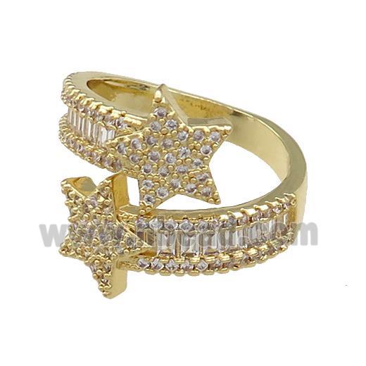 Copper Rings Pave Zircon Star Gold Plated