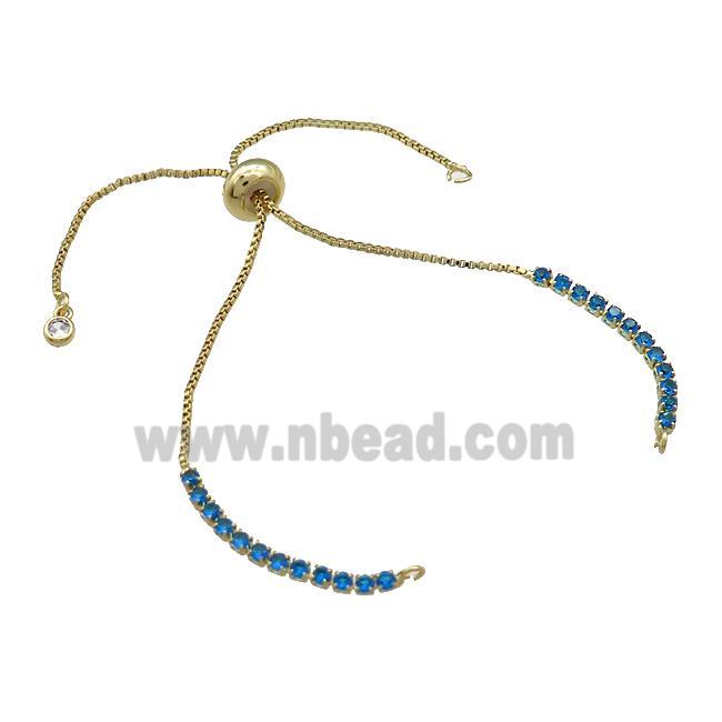 Copper Bracelet Chains Pave Blue Zircon Gold Plated