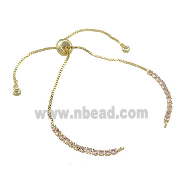 Copper Bracelet Chains Pave Pink Zircon Gold Plated