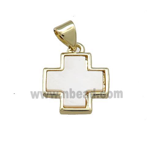 Copper Cross Pendant Pave Shell Gold Plated