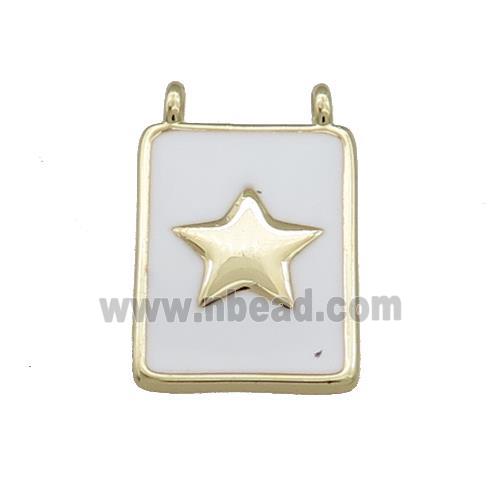 Copper Rectangle Pendant White Enamel Star 2loops Gold Plated
