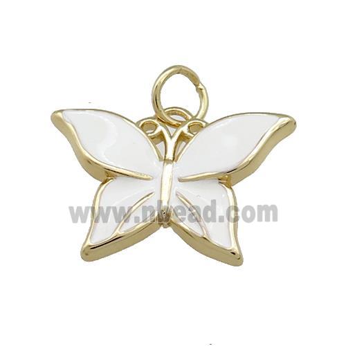 Copper Butterfly Pendant White Enamel Gold Plated