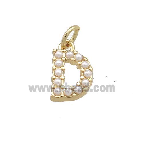 Copper Letter-D Pendant Pave Pearlized Resin Gold Plated