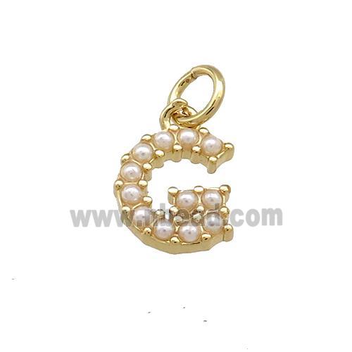 Copper Letter-G Pendant Pave Pearlized Resin Gold Plated