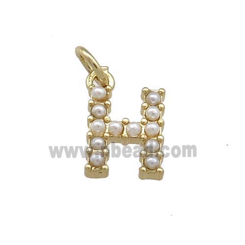 Copper Letter-H Pendant Pave Pearlized Resin Gold Plated