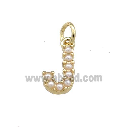 Copper Letter-J Pendant Pave Pearlized Resin Gold Plated