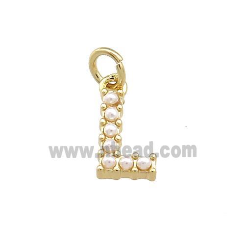 Copper Letter-L Pendant Pave Pearlized Resin Gold Plated