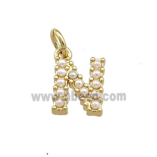 Copper Letter-N Pendant Pave Pearlized Resin Gold Plated