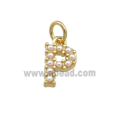 Copper Letter-P Pendant Pave Pearlized Resin Gold Plated