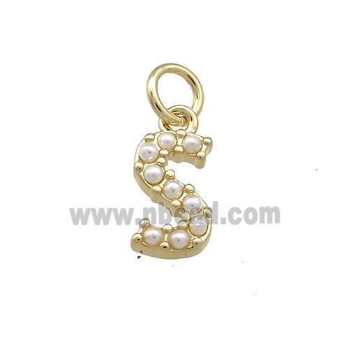 Copper Letter-S Pendant Pave Pearlized Resin Gold Plated
