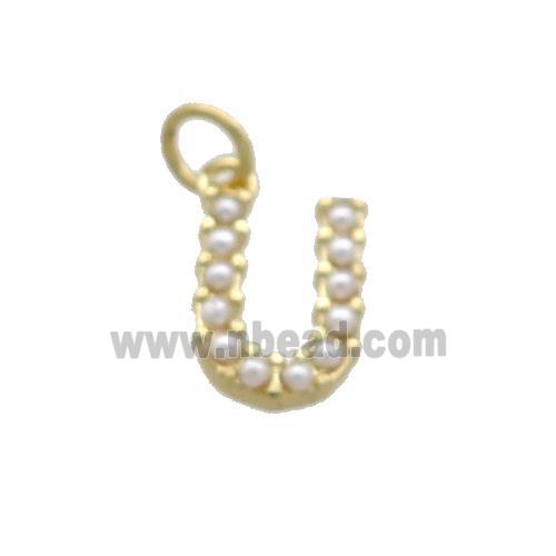 Copper Letter-U Pendant Pave Pearlized Resin Gold Plated