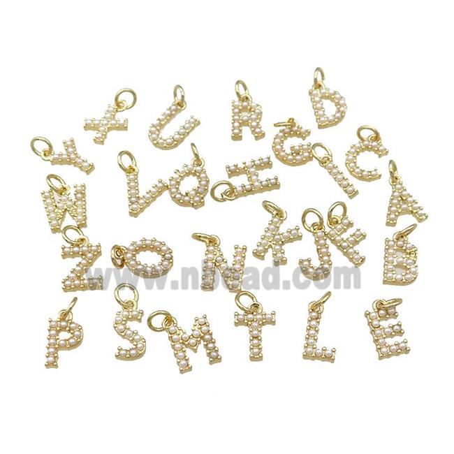 Copper Alphabet Pendant Pave Pearlized Resin Mixed Letters Gold Plated