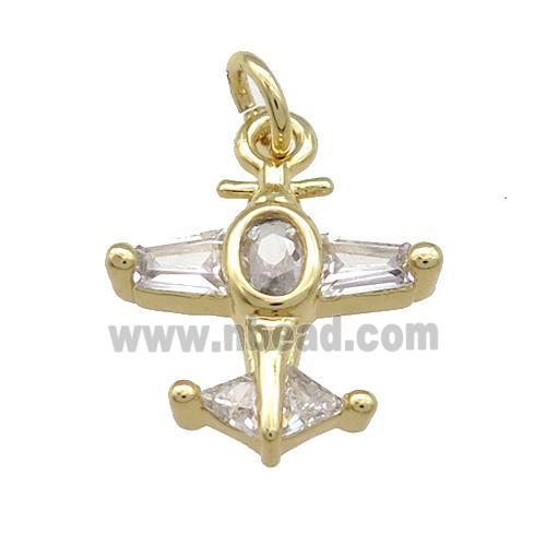 Copper Airplane Pendant Pave Zircon Gold Plated