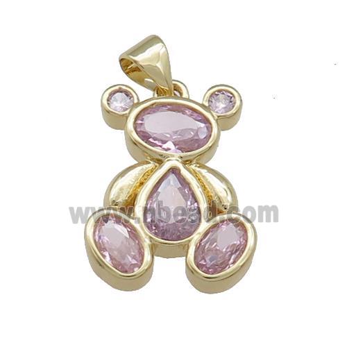 Copper Bear Pendant Pave Pink Zircon Gold Plated