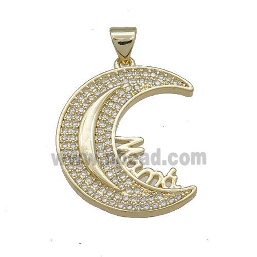 Copper Moon Charms Pendant Pave Zircon Mama Gold Plated