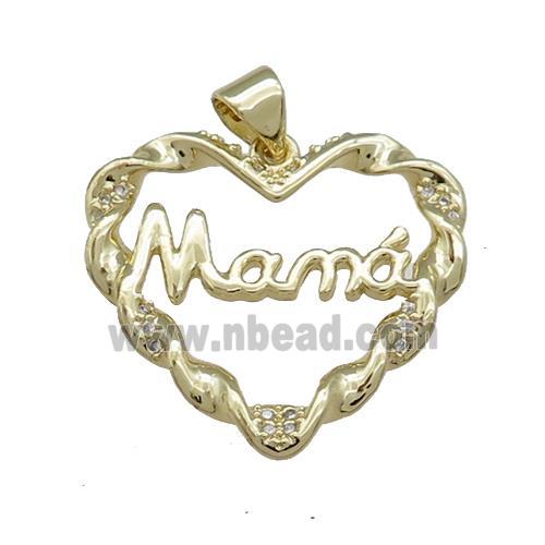 Copper Heart Pendant Pave Zircon Mama Gold Plated