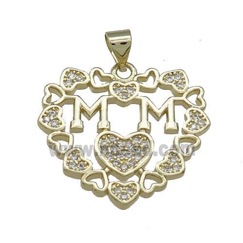 Copper Heart Pendant Pave Zircon MoM Gold Plated