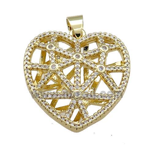 Copper Heart Pendant Pave Zircon Hollow Gold Plated
