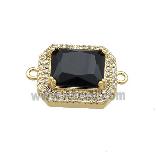 Copper Rectangle Connector Pave Black Crystal Glass Zircon Gold Plated