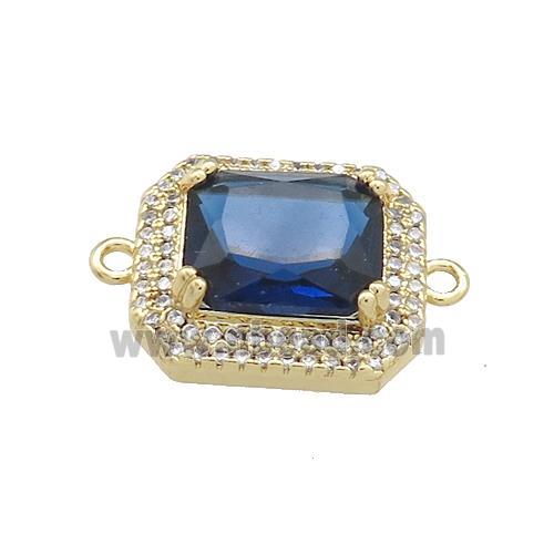 Copper Rectangle Connector Pave Blue Crystal Glass Zircon Gold Plated