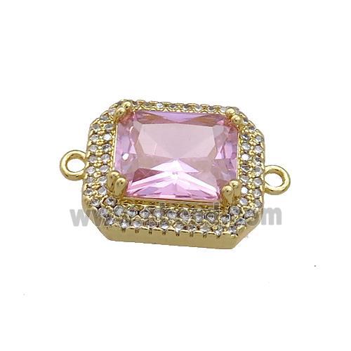 Copper Rectangle Connector Pave Pink Crystal Glass Zircon Gold Plated