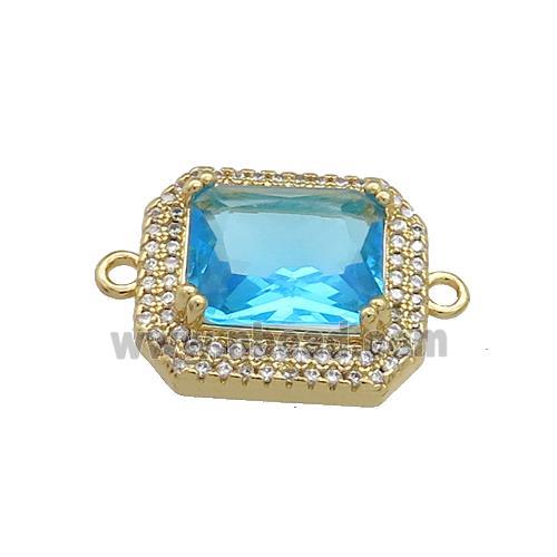 Copper Rectangle Connector Pave Aqua Crystal Glass Zircon Gold Plated