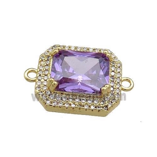 Copper Rectangle Connector Pave Purple Crystal Glass Zircon Gold Plated