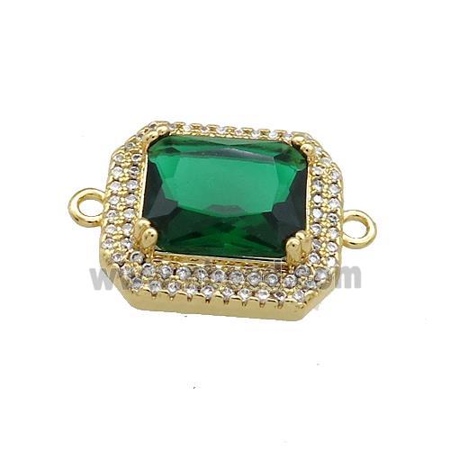 Copper Rectangle Connector Pave Green Crystal Glass Zircon Gold Plated