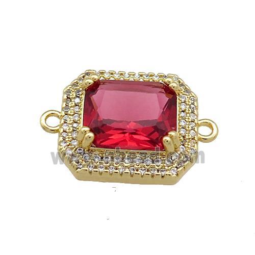 Copper Rectangle Connector Pave Red Crystal Glass Zircon Gold Plated