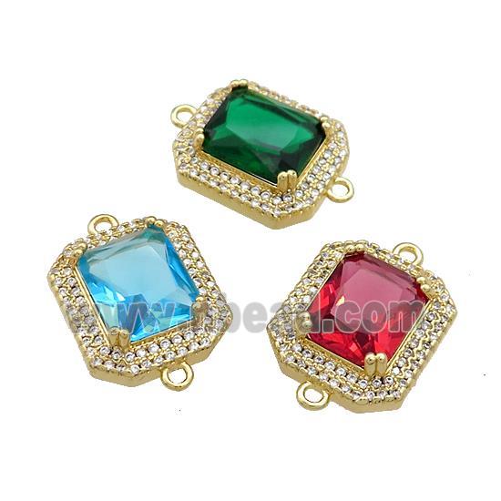 Copper Rectangle Connector Pave Crystal Glass Zircon Gold Plated Mixed