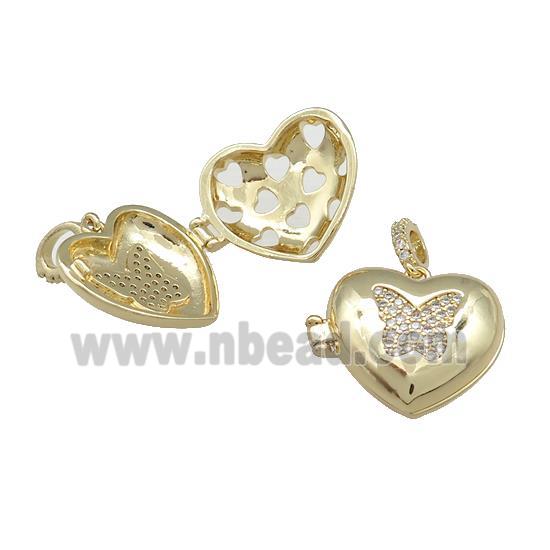 Copper Heart Locket Pendant Pave Zircon Butterfly Gold Plated