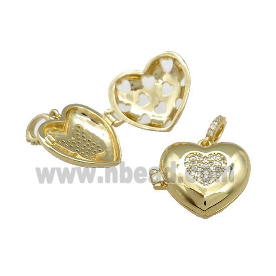 Copper Heart Locket Pendant Pave Zircon Gold Plated