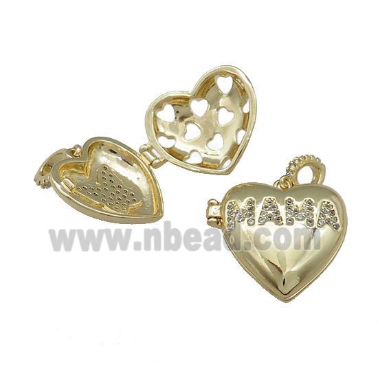 Copper Heart Locket Pendant Pave Zircon MAMA Gold Plated