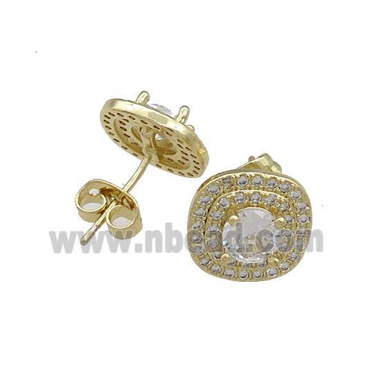 Copper Stud Earrings Pave Zircon Gold Plated